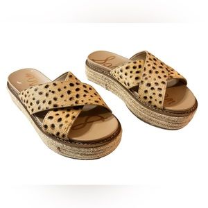 Sam Edelman-Korina Leather Cow Hair Cheetah Platform Slide/Sandals Size 7/37